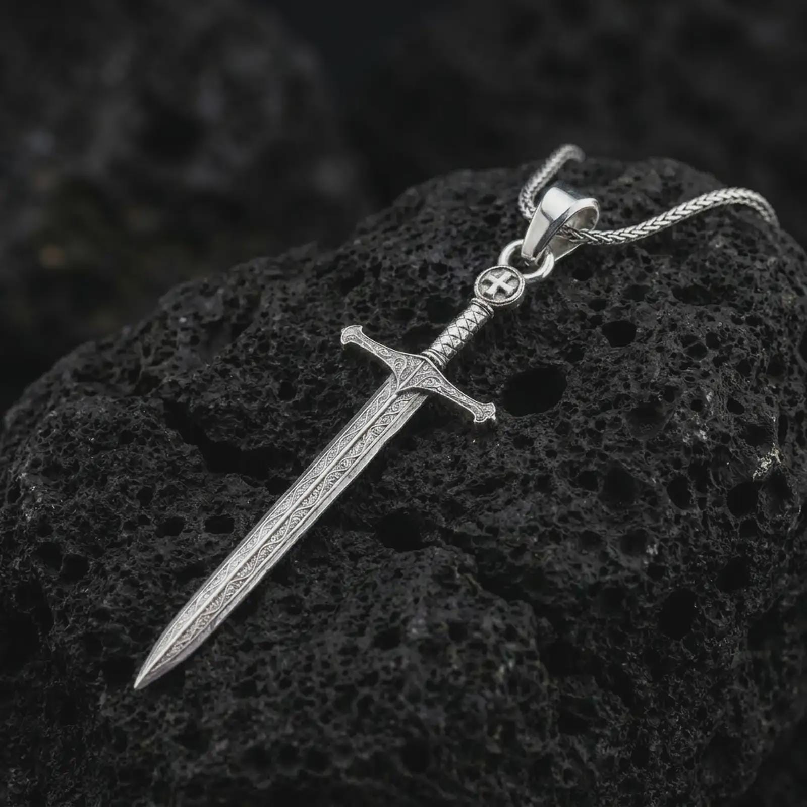 Medieval Sword Pendant – Sterling Silver Knight Templar Crusader
