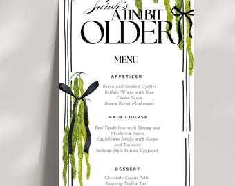Menu z motywem Martini w odcieniu odrobiny starszego, edytowalne i drukowane dekoracje imprezowe