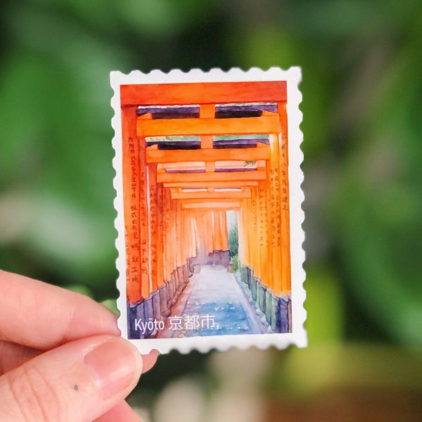 Kyoto Fushimi Inari shrine - Stamp Glossy Vinyl Sticker - Japan Watercolor Anime style
