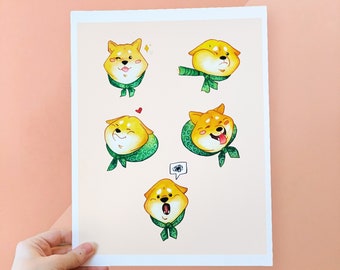 Shiba Inu Watercolor Print, Japanese Dog Art