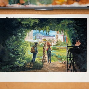 The Last of Us / Episodio 9 / Ellie y Joel / Jirafa de TLOU / Impresión artística / Pintura de The Last of Us / Pintura en gouache / Arte de fan de The Last of Us