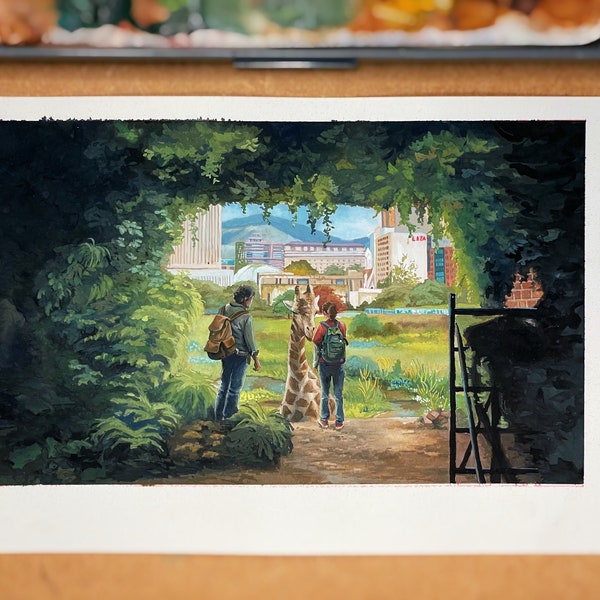 The Last of Us / Épisode 9 / Ellie et Joel / TLOU Giraffe / Impression d'art / Le dernier d'entre nous / Le dernier d'entre nous / Gouache / Le dernier d'entre nous