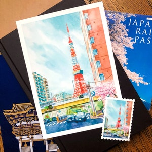 Tokyo Tower In spring / Postkartendruck / Sticker / Aquarell / Anime Ästhetik / Anime Druck / Kunstdruck / japanische Landschaft / japanische Kunst