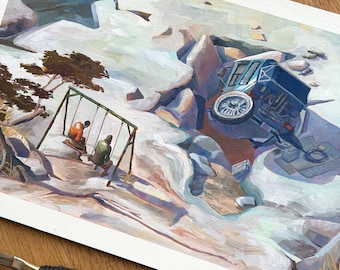 Disco Elysium Art Print: Seaside Swing, Sunken Car