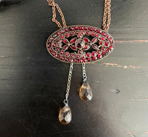 ANTIQUE BOHEMIAN GARNET and smoky quartz necklace - image 1