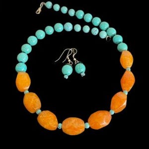 CITRINE and TURQUIOSE NECKLACE and earrings set
