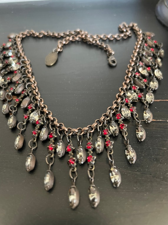 VINTAGE CRYSTAL FESTOON necklace and earring set red… Gem