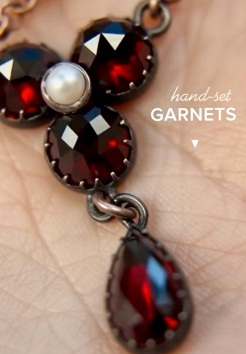 Bohemian garnet necklace with pearl image 2