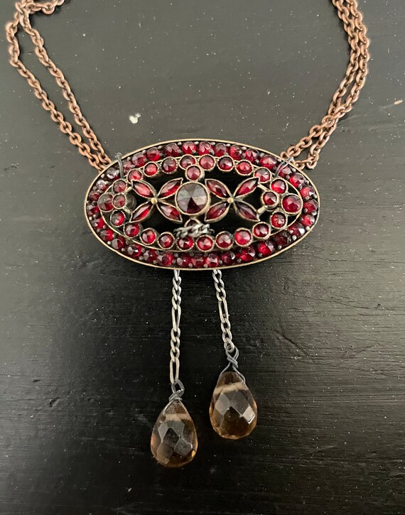 ANTIQUE BOHEMIAN GARNET and smoky quartz necklace - image 9