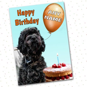 Personalised Cockapoo Birthday Card - Name & Age added to front - Glossy A5 + Pawprint Insert