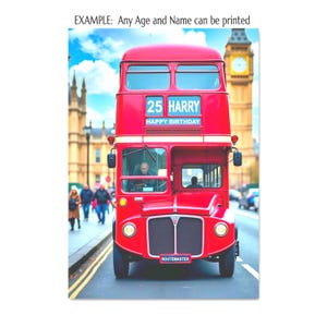Personalised Classic Red London Routemaster Bus Birthday Card for Anyone Any Age - with Illustrated Insert - Glossy, A5 size