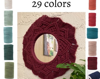 Macrame mirror-Handmade 8 or 10 inch mirror-maroon burgundy red color - fringe mandala boho home decor made with organic cotton cord