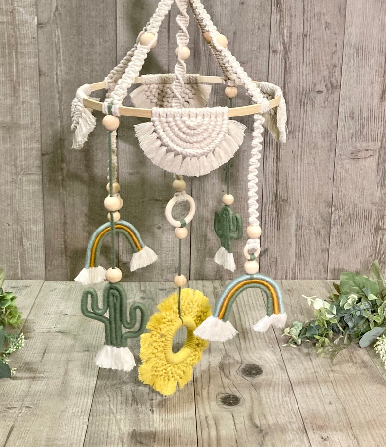Cactus & Rainbow Baby Crib Mobileboho Nursery Cactus Theme Etsy