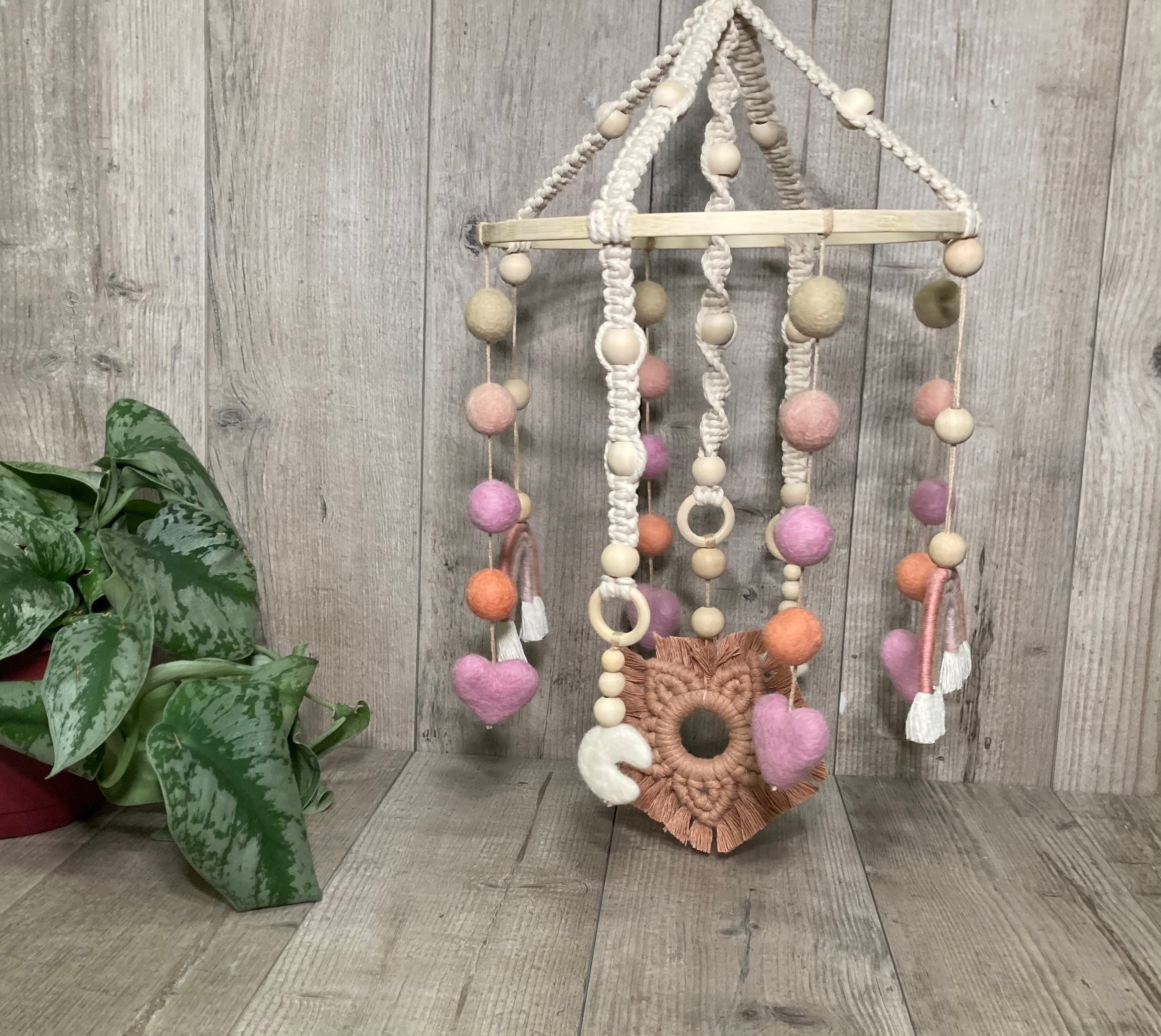 Rainbow Baby Crib Mobileboho Nursery Rainbow Pink Heart Theme Etsy