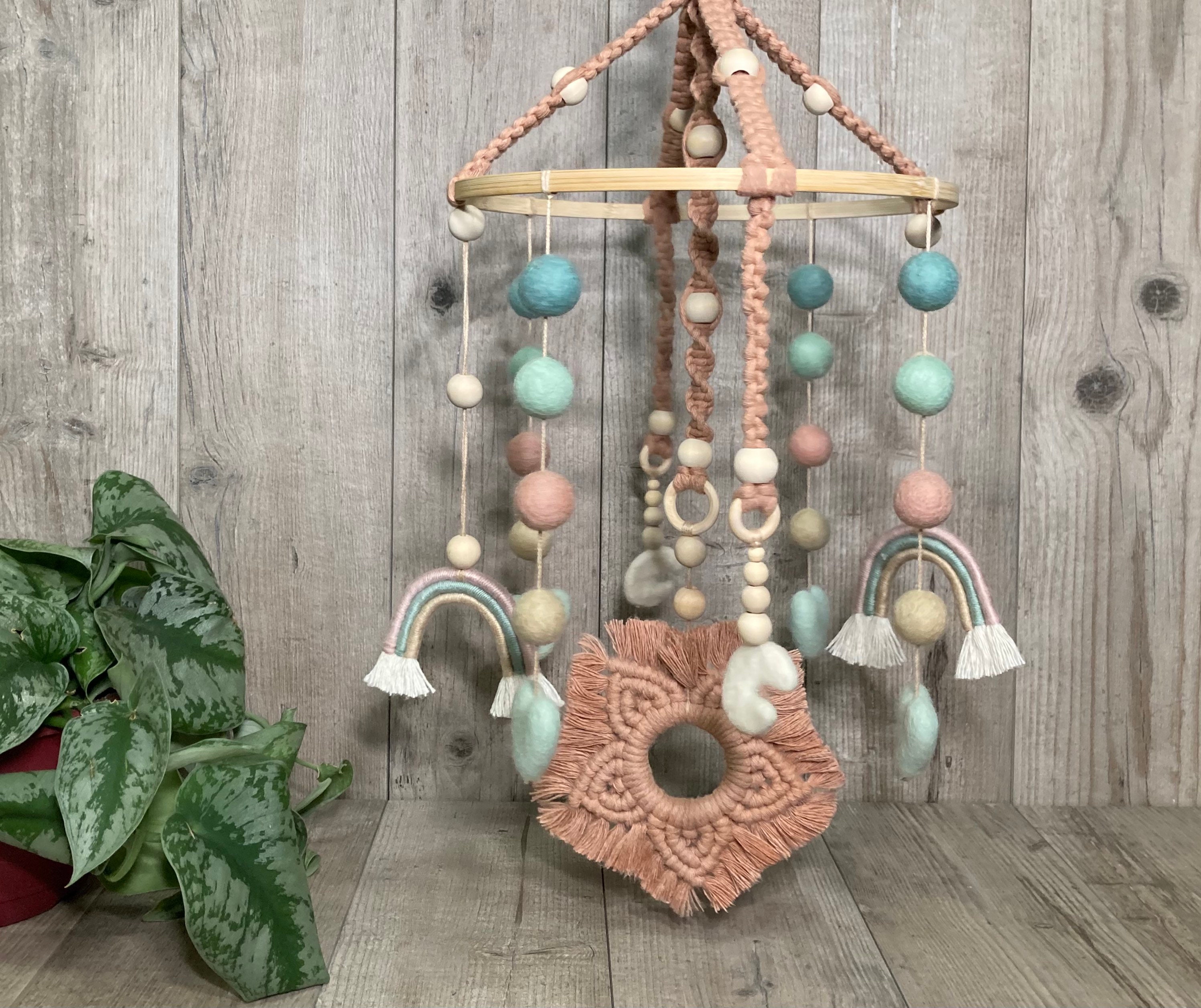 Rainbow baby crib mobileboho nursery rainbow pink and aqua Etsy