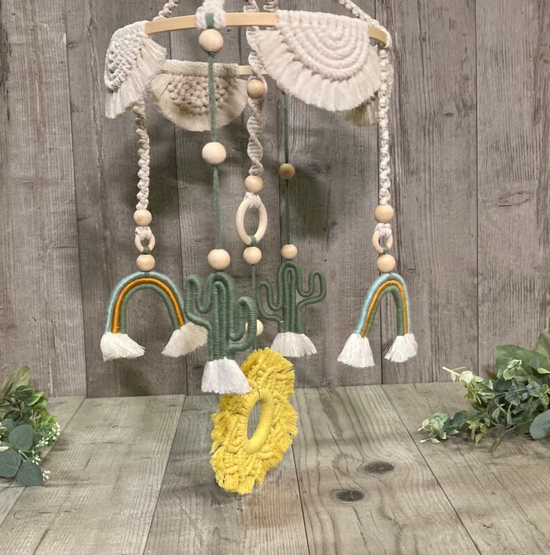 Cactus & Rainbow Baby Crib Mobileboho Nursery Cactus Theme Etsy