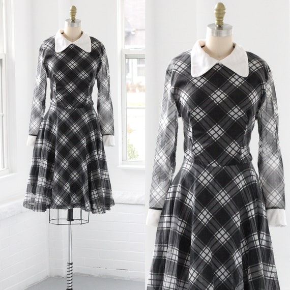 60s Plaid Peter Pan Collar Shirtwaist Dress