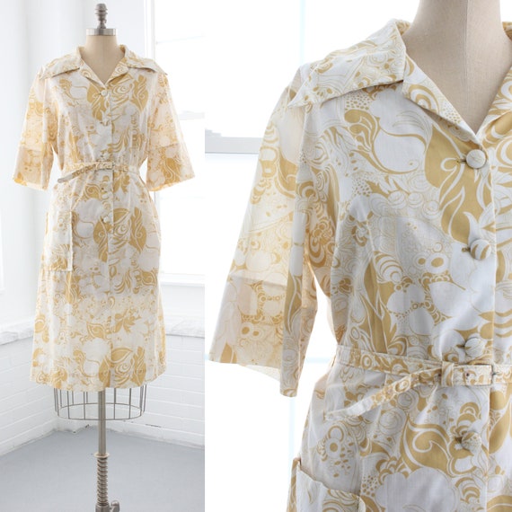 60s Psychedelic Shirtdress // Vintage XL Large Sem