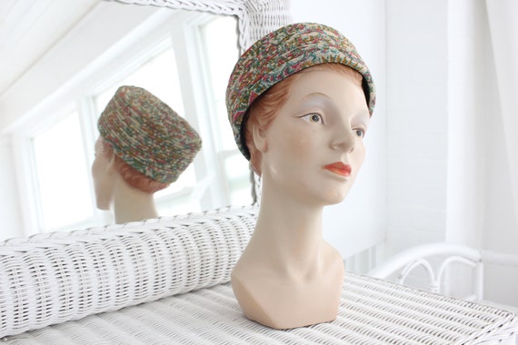 60s Metallic Pillbox Hat | Vintage Mod Floral Gli… - image 2