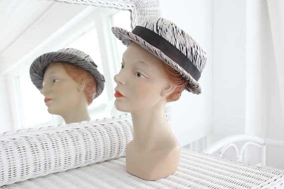 50s Metallic Boater Hat | Vintage Woven Raffia Ri… - image 7