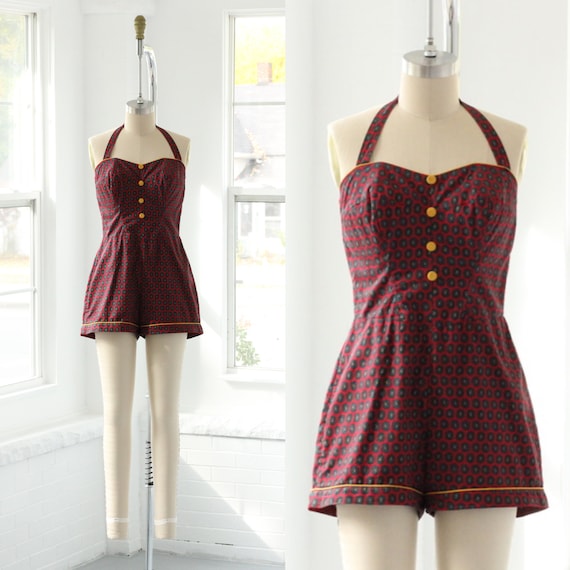 50s Paisley Romper Swimsuit Playsuit