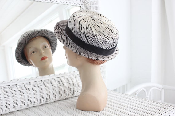 50s Metallic Boater Hat | Vintage Woven Raffia Ri… - image 6