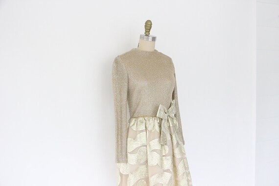 60s Metallic Knit Lamé Brocade Evening Dress // S… - image 6