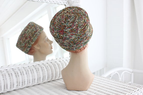 60s Metallic Pillbox Hat | Vintage Mod Floral Gli… - image 1