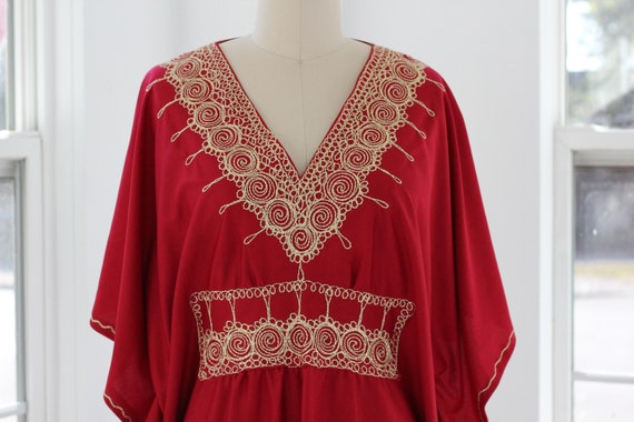 70s Metallic Ornate Wine Kaftan Dress // Small Me… - image 6