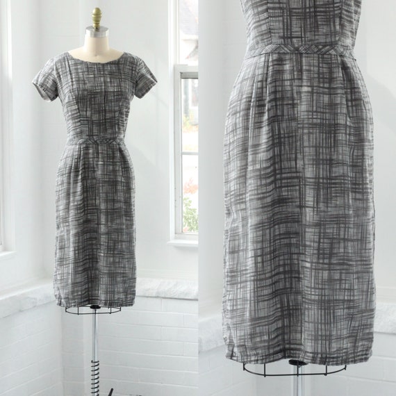 60s Grey Crosshatch Sheath Dress