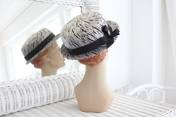 50s Metallic Boater Hat | Vintage Woven Raffia Ri… - image 5