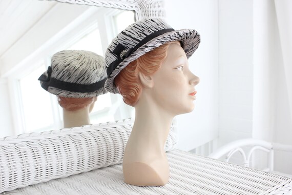 50s Metallic Boater Hat | Vintage Woven Raffia Ri… - image 2