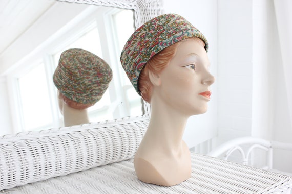 60s Metallic Pillbox Hat | Vintage Mod Floral Gli… - image 7