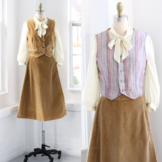 70s Western Corduroy Skirt Set Coordinates