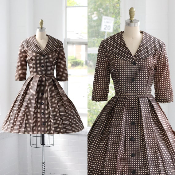50s Plaid Shirtwaist Circle Dress