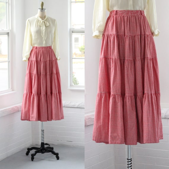 80s Gingham Western Ruffle Skirt