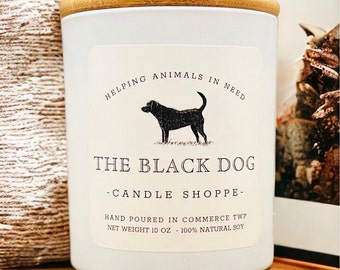 Black Dog Candle, Farmhouse styled dog candle,  dog themed gifts, gift for dog lover