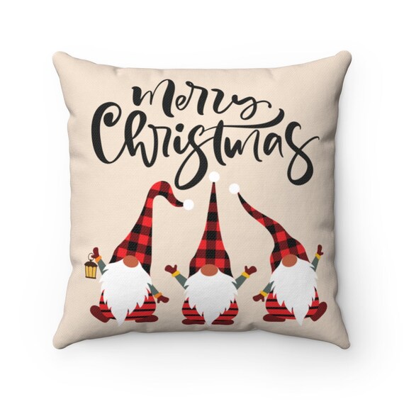 Gnome Throw Pillow Christmas Gnome Decorations Linen Etsy
