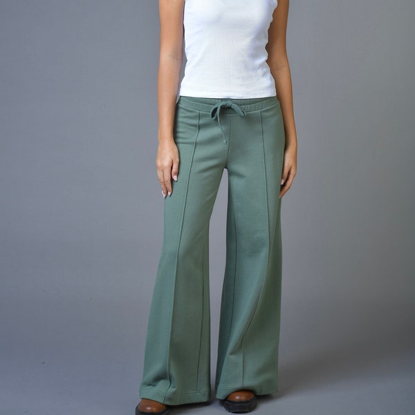 Wide Leg Comfy Women's Loungewear Cozy Green Pant