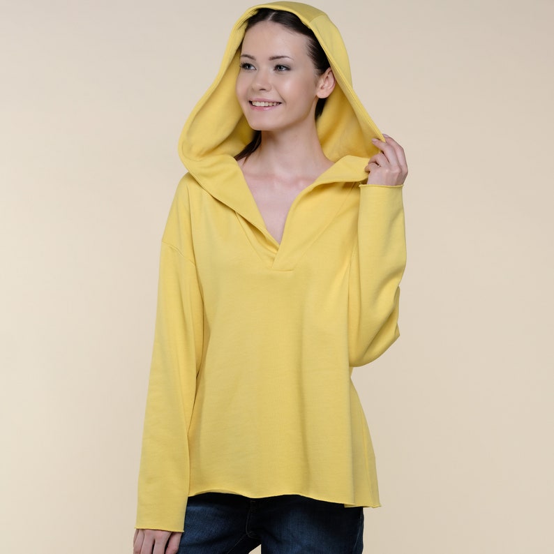 Stylish Hoodie Top Yellow Cute Hoodie Relaxed Fit Hoodie Sustainable Sportswear Sustainable Athleisure image 6