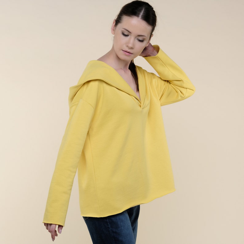 Stylish Hoodie Top Yellow Cute Hoodie Relaxed Fit Hoodie Sustainable Sportswear Sustainable Athleisure image 5