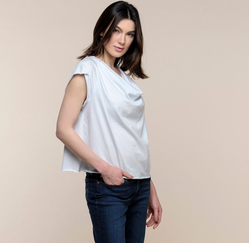 Cotton Drape Neck Top Women's Cowl Neck T-shirt Stylish Jersey Tops Trendy Tees Dressy T-shirts Sustainable clothing image 7