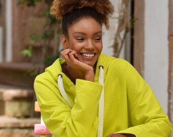 Half Zip Hoodie - Neon Yellow Hoodie - Neon Hoodies - Women's Hoodies - Quarter Zip Hoodie - Sustainable Clothing