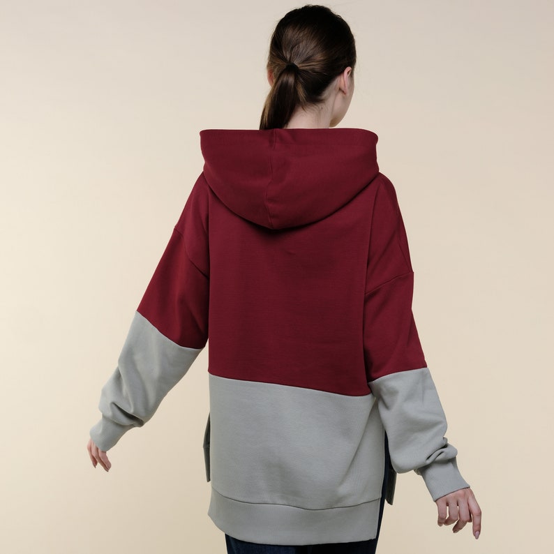 Burgundy Colorblock Hoodie Stylish Colorblock Hoodie Trendy Hoodie Sustain Clothing Ecofriendly Hoodie image 6