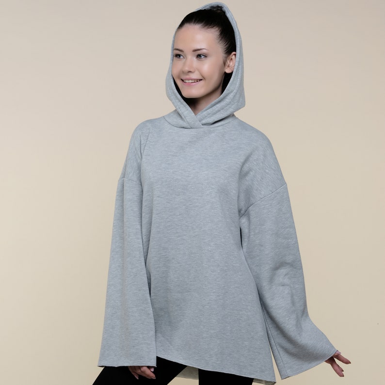 Grey Oversized Hoodie Women's Hoodie Relaxed Hoodie Sustainable Hoodie Eco Friendly Clothing image 3