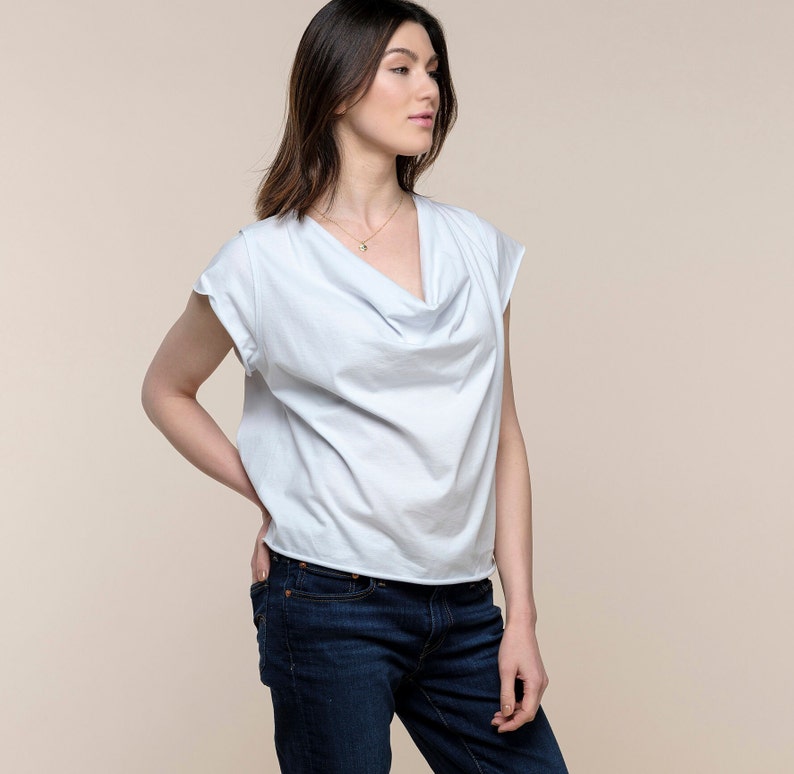 Cotton Drape Neck Top Women's Cowl Neck T-shirt Stylish Jersey Tops Trendy Tees Dressy T-shirts Sustainable clothing image 6