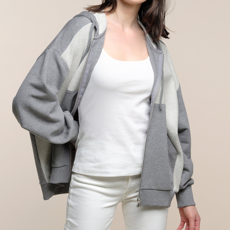 Oversized Zip Hoodie Grey Oversize Zip Up Reverse Cotton Hoodie Trendy Hoodie Sustainable Clothing 画像 2