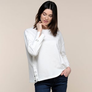 Cotton Knit Top with Slits - Cute Knit Top - Off White Side Slit Top - Sustainable Clothing