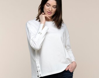 Cotton Knit Top with Slits - Cute Knit Top - Off White Side Slit Top - Sustainable Clothing