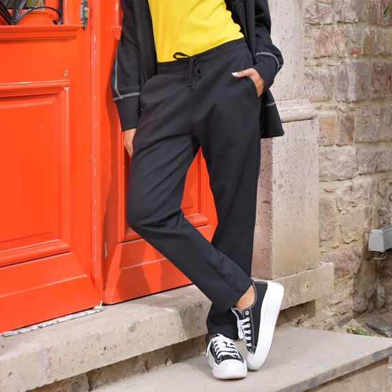 Black Tapered Leg Pants Black Loungewear Sustainable Loungewear